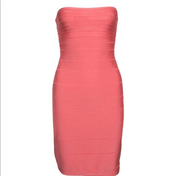 Herve Leger Peach Blush Strapless Dress - Picture 4 of 6